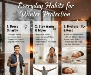 Adult winter routine with warm clothes and self-care in Bangladesh