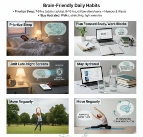 Student studying with proper posture, water and minimal screen distraction