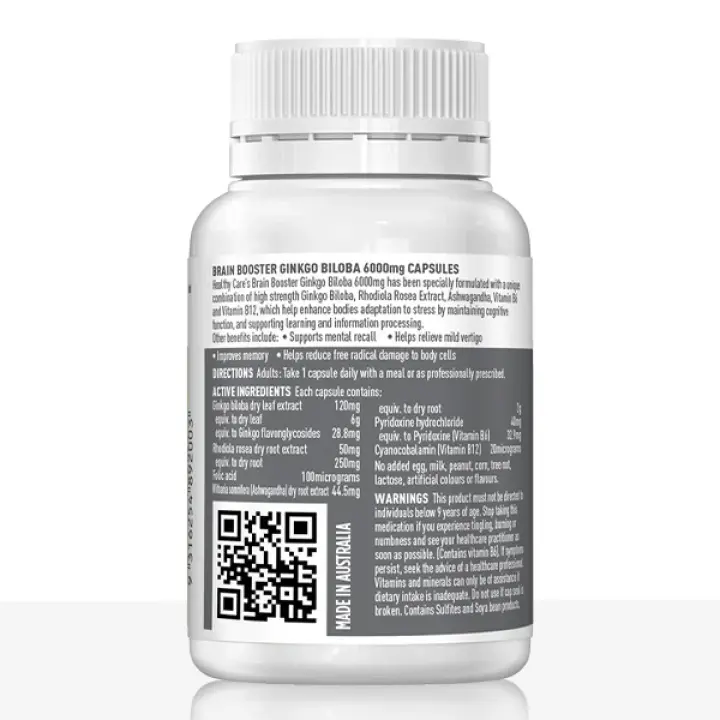 Brain Booster Ginkgo Biloba 6000mg 60 Caps