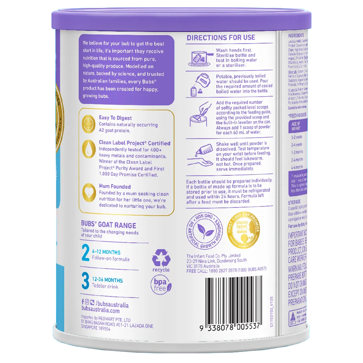Bubs Easy-Digest Goat Milk Infant Formula Stage 1 Price in BD