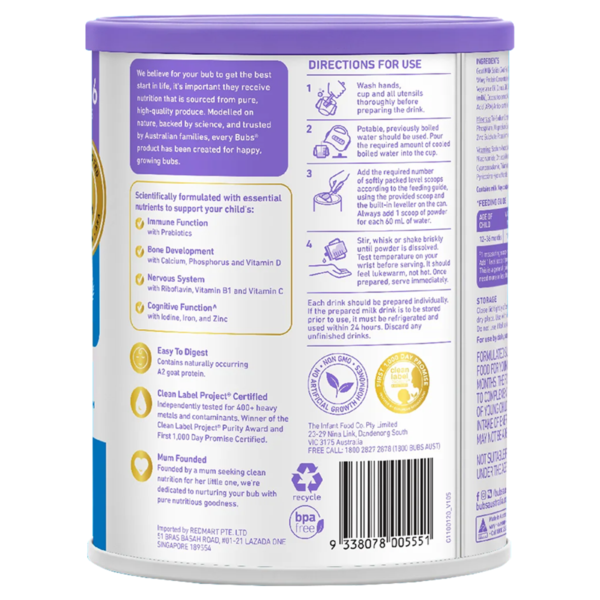 Bubs Easy-Digest Goat Milk Toddler Drink Stage 3 (12–36 Months)