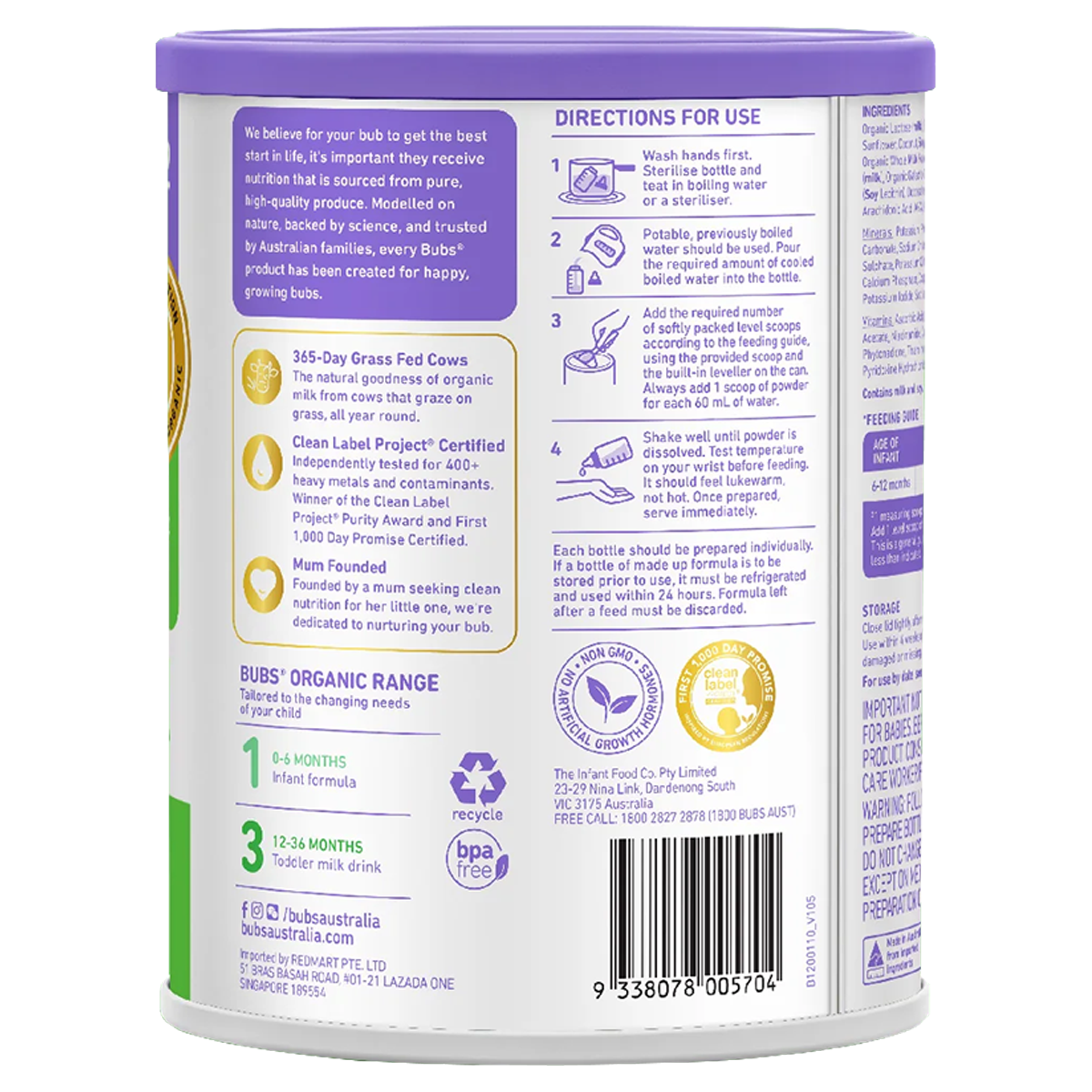 Bubs Organic® Grass Fed Follow-on Formula Stage 2