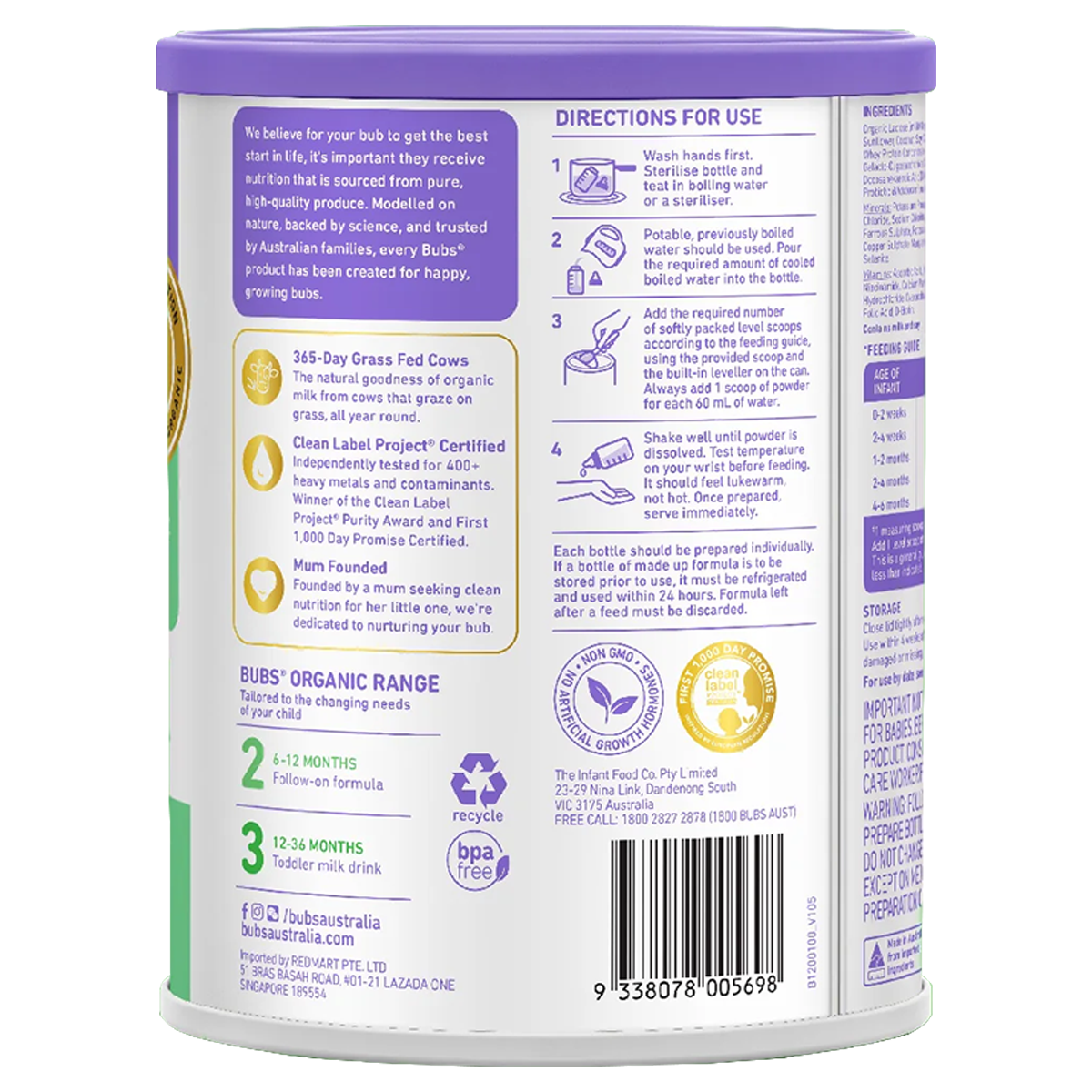 Bubs Organic® Grass Fed Infant Formula Stage 1