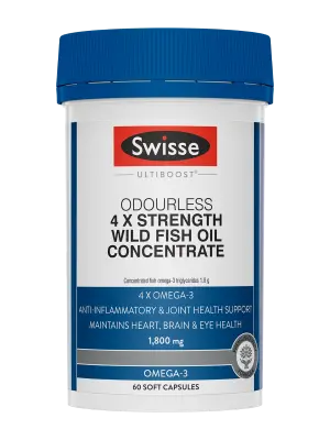 Swisse Ultiboost Odourless 4 x Strength Wild Fish Oil Concentrate - 60 Capsules